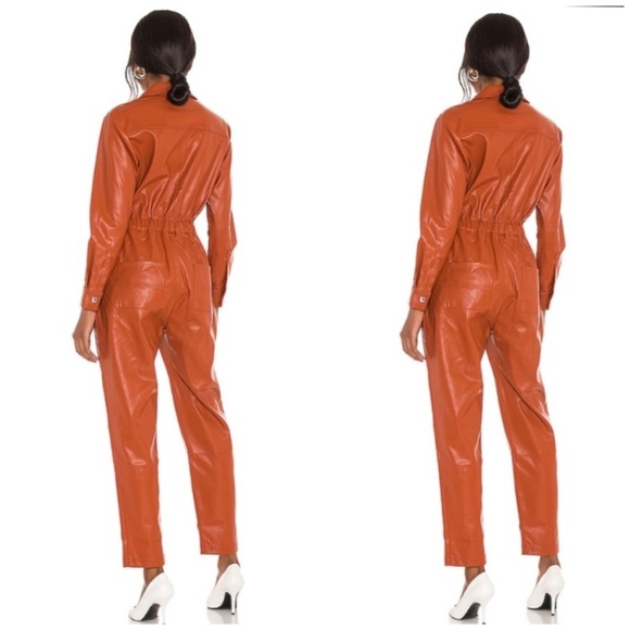 We wore What Utility Cognac Vegan Leather Jumpsuit - Picture 3 of 5